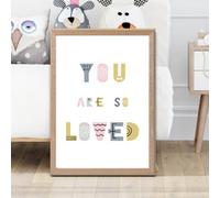 Artze Wall Art Cute You Are So Loved Pink Scandi Quote Framed Print Size: A2 With Oak Frame