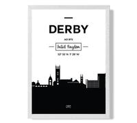 Artze Wall Art Derby Black And White City Skyline Art Print With White Frame Size: A4