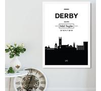 Artze Wall Art Derby Black And White City Skyline Framed Print Size: A2 With White Frame