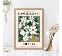 Artze Wall Art Dublin Green And White Flower Market Exhibition Framed Print Size: A2 With Oak Frame
