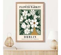 Artze Wall Art Dublin Green And White Flower Market Exhibition Framed Print Size: A3 With Oak Frame