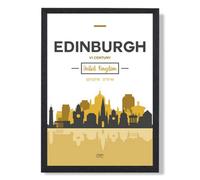 Artze Wall Art Edinburgh Yellow And Black City Skyline Art Print With Black Frame Size: A4