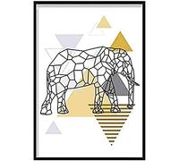 Artze Wall Art Elephant Abstract Geometric Scandinavian Poster, 50 cm Width x 70 cm Height, Yellow/Grey