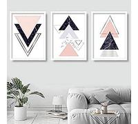 Artze Wall Art Geometric Abstract Triangles Pattern Art Prints 3-Piece Set, 30 cm Width x 40 cm Height, Navy/Blush Pink