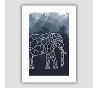 Artze Wall Art Geometric Elephant with Navy Palms Art Print, A4 Size