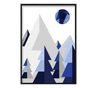 Artze Wall Art Geometric Poly Forest Poster, 30 cm Width x 40 cm Height, Navy Blue/Grey