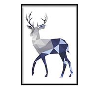 Artze Wall Art Geometric Poly Stag Poster, 30 cm Width x 40 cm Height, Navy Blue/Grey