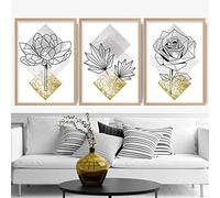 Artze Wall Art Geometric Yellow Floral Art Prints 3-Piece Set, 50 cm Width x 70 cm Height