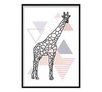 Artze Wall Art Giraffe Abstract Geometric Scandinavian Poster, 30 cm Width x 40 cm Height, Blush Pink