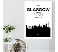 Artze Wall Art Glasgow Black And White City Skyline Framed Print Size: A2 With White Frame