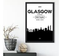 Artze Wall Art Glasgow Black And White City Skyline Framed Print Size: A3 With Black Frame