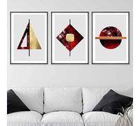 Artze Wall Art Graphical Shapes Wall Art Prints 3-Piece Set, A2 Size, Red/Black/Gold
