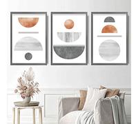 Artze Wall Art Grey and Copper Textured Geometric Art Prints 3-Piece Set, 50 cm Width x 70 cm Height