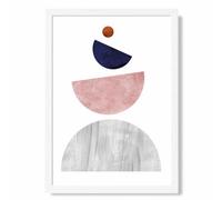 Artze Wall Art Grey And Navy Blue Circles Mid Century Geometric Art Print With White Frame Size: A4