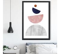 Artze Wall Art Grey And Navy Blue Circles Mid Century Geometric Framed Print Size: A2 With Black Frame