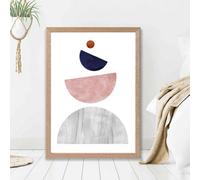 Artze Wall Art Grey And Navy Blue Circles Mid Century Geometric Framed Print Size: A2 With Oak Frame