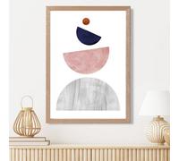 Artze Wall Art Grey And Navy Blue Circles Mid Century Geometric Framed Print Size: A3 With Oak Frame