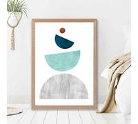 Artze Wall Art Grey And Teal Circles Mid Century Geometric Framed Print Size: A2 With Oak Frame