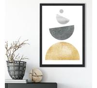 Artze Wall Art Grey And Yellow Semi Circles Mid Century Geometric Framed Print Size: A3 With Black Frame