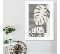 Artze Wall Art Grey Monstera Mid Century Tropical Framed Print Size: A2 With White Frame