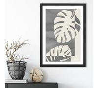 Artze Wall Art Grey Monstera Mid Century Tropical Framed Print Size: A3 With Black Frame