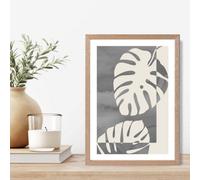 Artze Wall Art Grey Monstera Mid Century Tropical Framed Print Size: A4 With Oak Frame