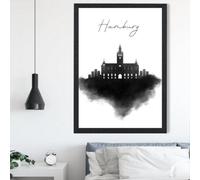 Artze Wall Art Hamburg Watercolour Skyline City Framed Print Size: A2 With Black Frame