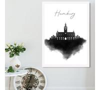 Artze Wall Art Hamburg Watercolour Skyline City Framed Print Size: A2 With White Frame