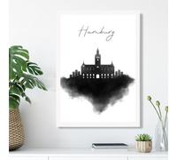Artze Wall Art Hamburg Watercolour Skyline City Framed Print Size: A3 With White Frame