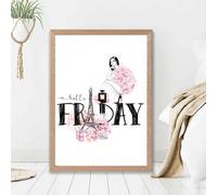 Artze Wall Art Hello Friday Fashion Illustration Quote Framed Print Size: A2 With Oak Frame