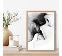 Artze Wall Art Kissing Couple Abstract Pencil Sketch Framed Print Size: A4 With Oak Frame
