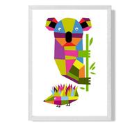 Artze Wall Art Koala Bright Geometric Animal Art Print With White Frame Size: A4
