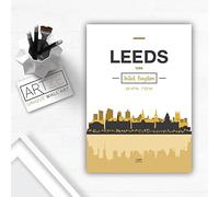 Artze Wall Art Leeds Skyline Cityscape England Wall Art Print Poster, A4 Size, Yellow/Grey