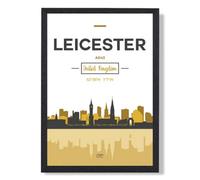 Artze Wall Art Leicester Yellow And Black City Skyline Art Print With Black Frame Size: A4
