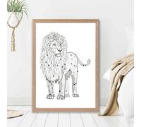 Artze Wall Art Line Art Lion Geometric Animal Framed Print Size: A2 With Oak Frame