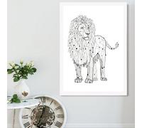 Artze Wall Art Line Art Lion Geometric Animal Framed Print Size: A2 With White Frame
