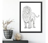 Artze Wall Art Line Art Lion Geometric Animal Framed Print Size: A3 With Black Frame