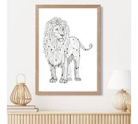 Artze Wall Art Line Art Lion Geometric Animal Framed Print Size: A3 With Oak Frame