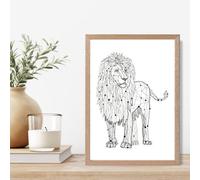 Artze Wall Art Line Art Lion Geometric Animal Framed Print Size: A4 With Oak Frame
