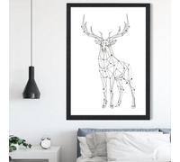 Artze Wall Art Line Art Stag Geometric Animal Framed Print Size: A2 With Black Frame