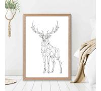Artze Wall Art Line Art Stag Geometric Animal Framed Print Size: A2 With Oak Frame
