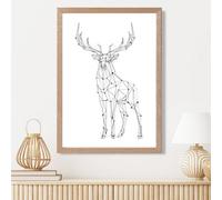 Artze Wall Art Line Art Stag Geometric Animal Framed Print Size: A3 With Oak Frame