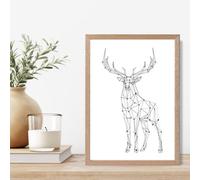Artze Wall Art Line Art Stag Geometric Animal Framed Print Size: A4 With Oak Frame