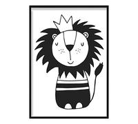 Artze Wall Art Lion Scandinavian Nursery Poster, A4 Size, Black/White