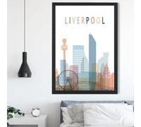 Artze Wall Art Liverpool Colourful City Skyline Framed Print Size: A2 With Black Frame