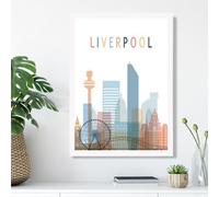 Artze Wall Art Liverpool Colourful City Skyline Framed Print Size: A3 With White Frame