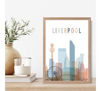 Artze Wall Art Liverpool Colourful City Skyline Framed Print Size: A4 With Oak Frame