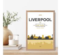 Artze Wall Art Liverpool Yellow And Black City Skyline Framed Print Size: A4 With Oak Frame