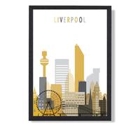 Artze Wall Art Liverpool Yellow And Grey City Skyline Art Print With Black Frame Size: A4