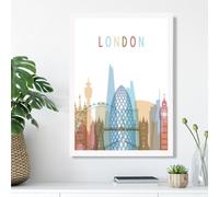 Artze Wall Art London Colourful City Skyline Framed Print Size: A3 With White Frame